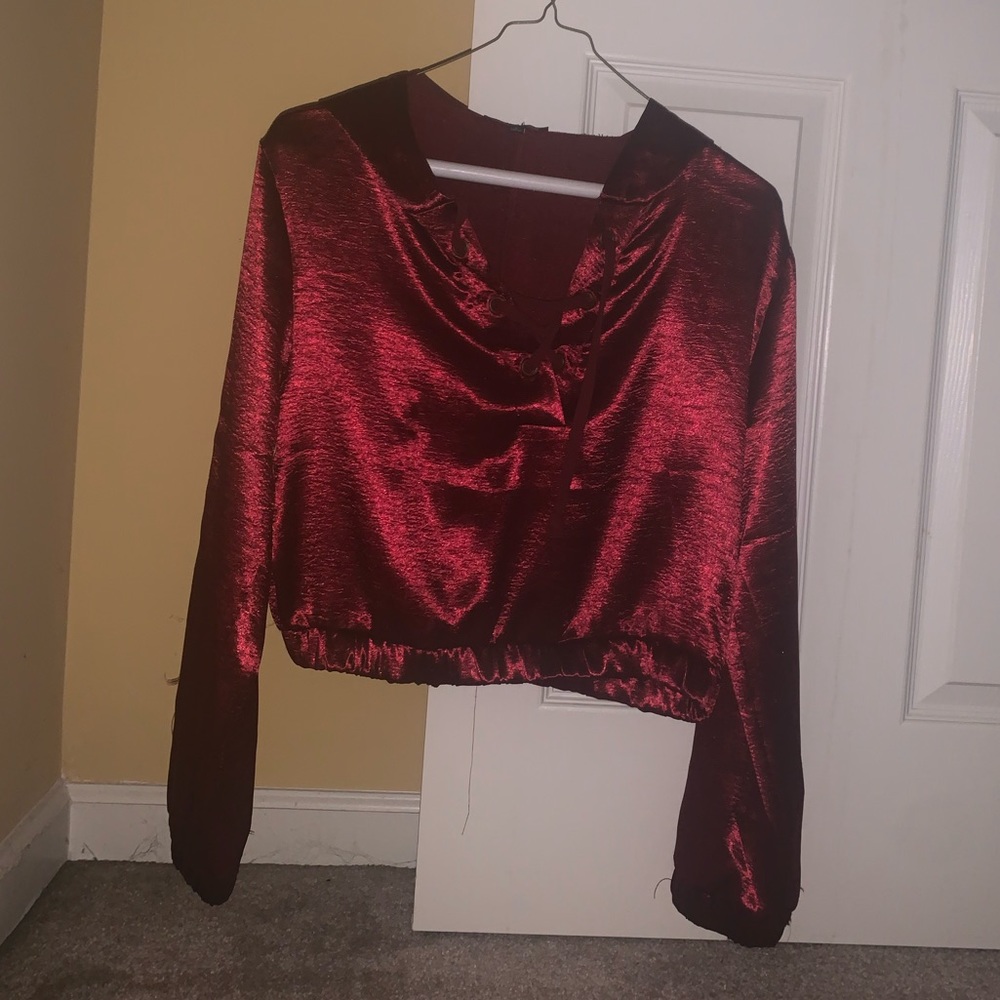 Red satin top loose fitting